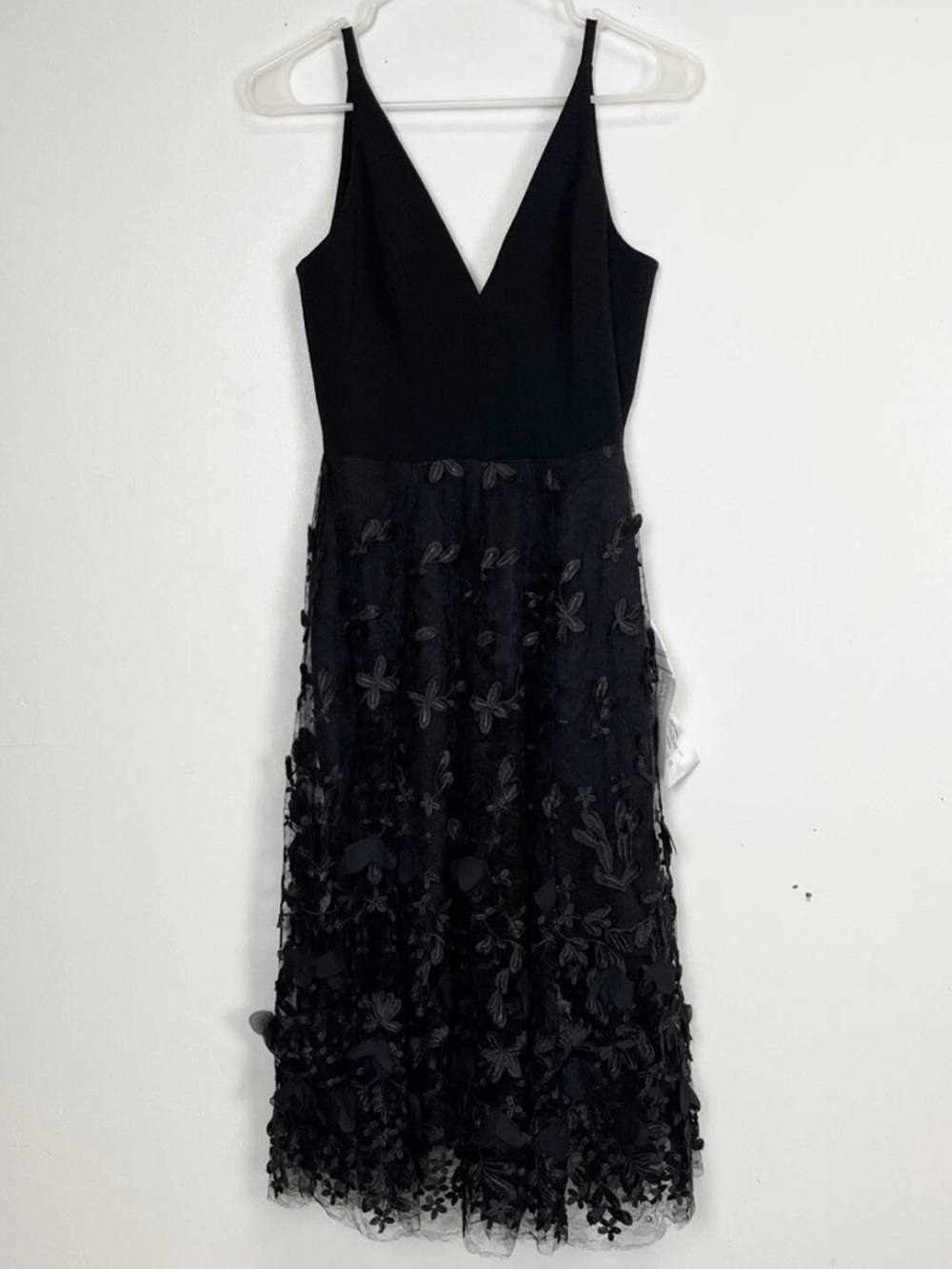 Dress The Population Dress Womens XS Darleen Floral Overlay Midi Black NWT NEW